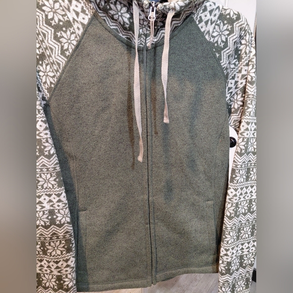 Cabela's Women Olive Green Fair Isle Patterned Sleeve Fleece Lined Full Zip Sz L - Picture 2 of 16
